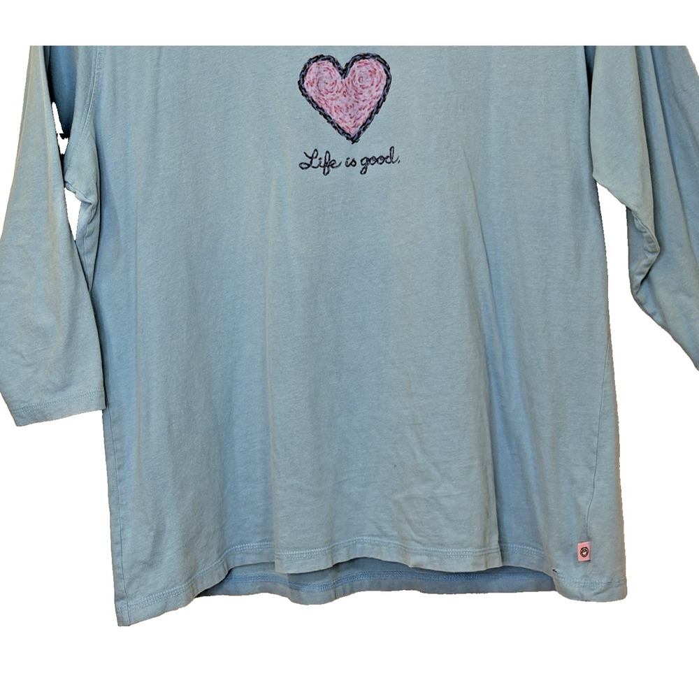Life is Good T-Shirt Womens Size XXL Blue Heart 3/4 Sleeve Scoop Neck Cotton - Picture 4 of 10